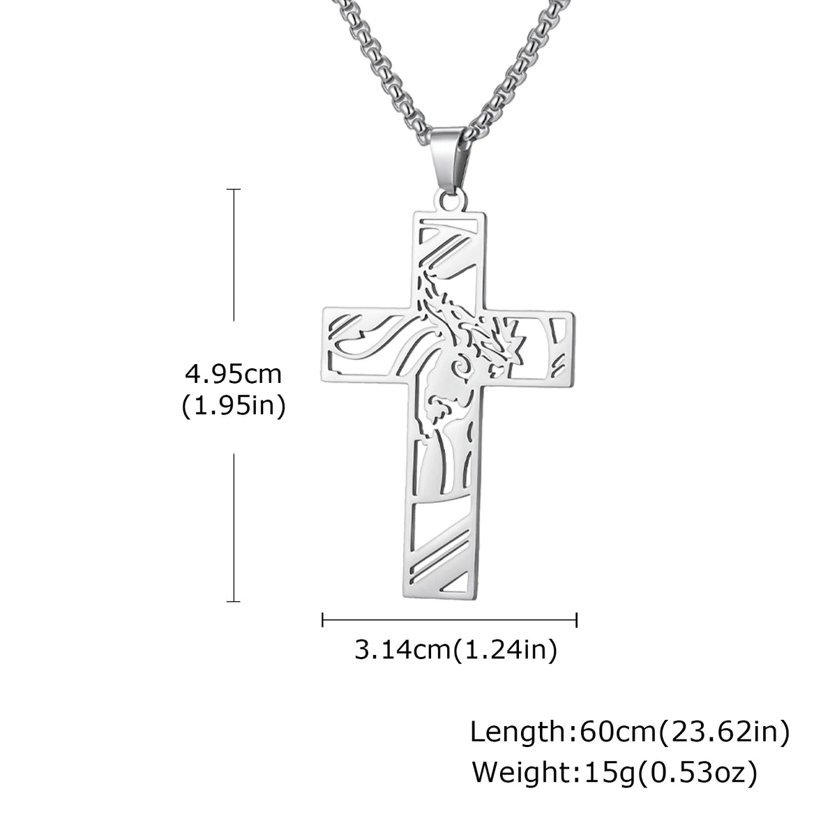Catholic Jesus Cross Pendant Necklace for Men Women Stainless Steel Long Chain Vintage Necklaces Waterproof Christian Jewelry