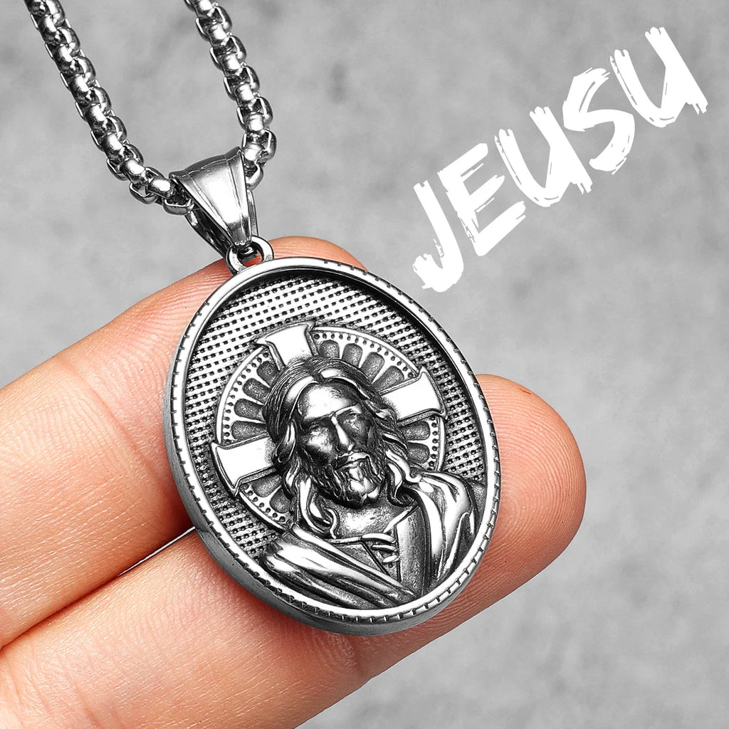 Jesus Heart Cross Pendant — Stainless Steel
