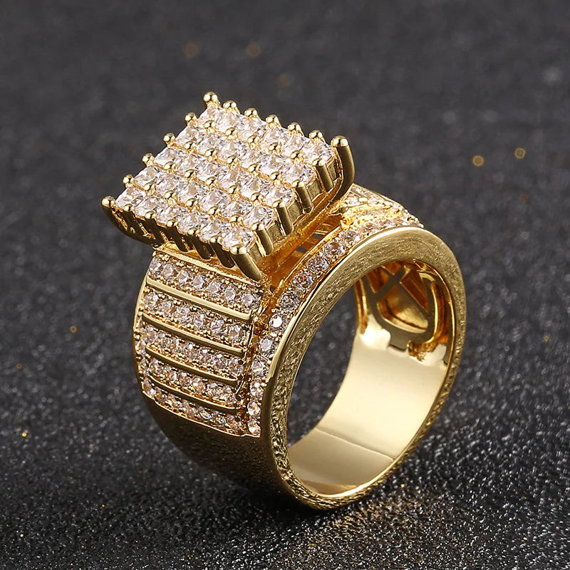 Hip Hop Star Rings for Men Women Diamond Cuban Ring Rapper Party 18K Gold Plated Fine Jewelry Gifts for Men Gilrs Boys
