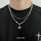 Hip Hop Zircon Cross Pendant Necklace For Man Woman Luxury Titanium Steel Non-Fading Clavicle Sweater Chain Couple Jewelry