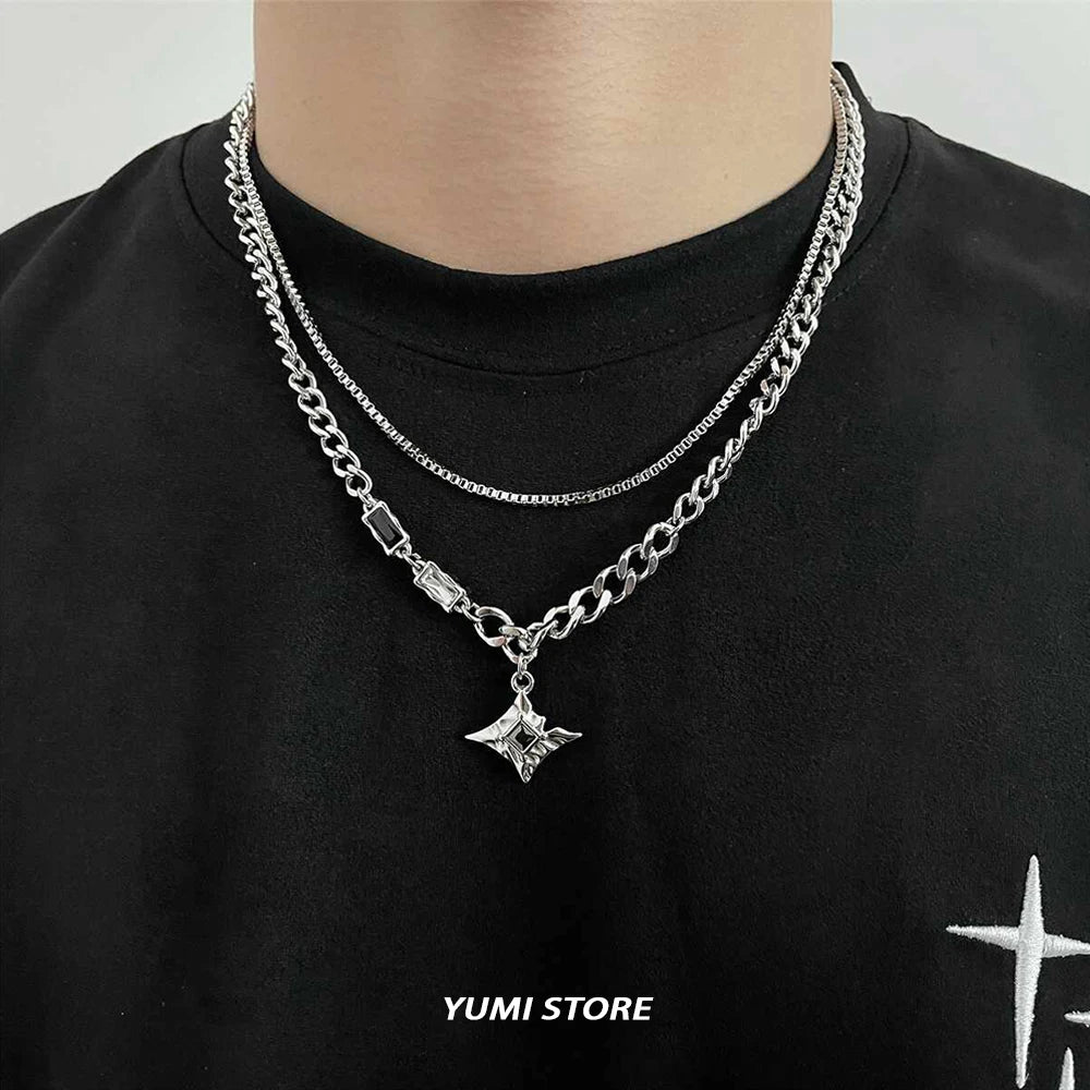 Hip Hop Zircon Cross Pendant Necklace For Man Woman Luxury Titanium Steel Non-Fading Clavicle Sweater Chain Couple Jewelry