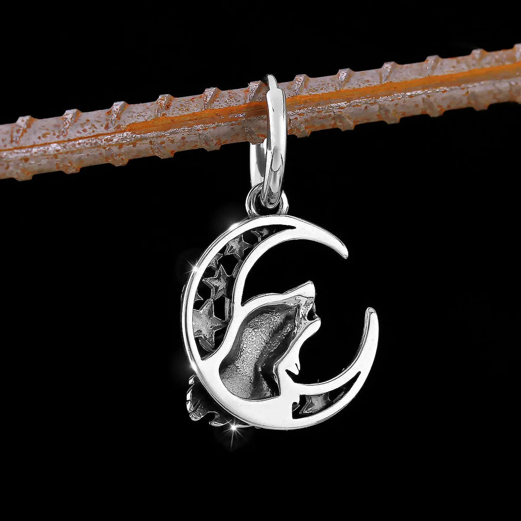 Viking Wolf Head Sleeping Dragon Moon Earrings — Stainless Steel