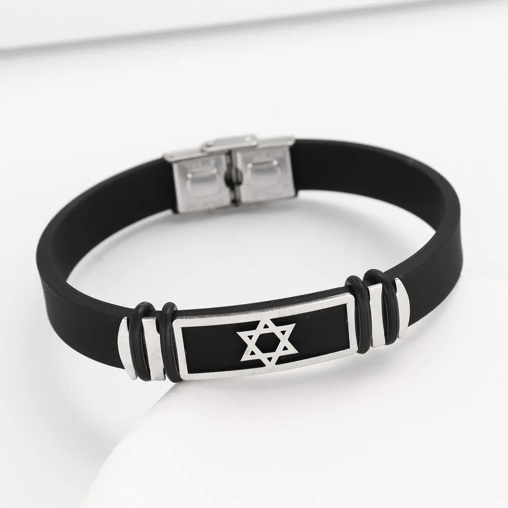 New Simple Style Black High Quality Silicone Alloy Hexagram Star Men's Bracelet Popular Glamour Men Accessories
