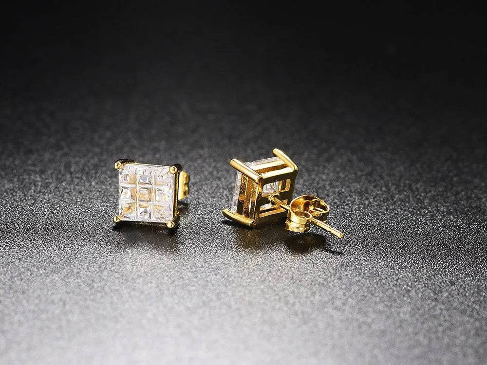 Gold Iced Out Square Zirconia Earrings Statement