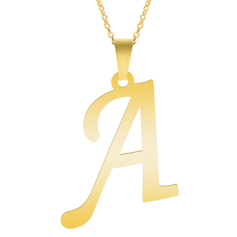 Initial 26 Letters Pendant Stainless Steel Necklaces For Women Men Accessories English Alphabet Necklace Fashion