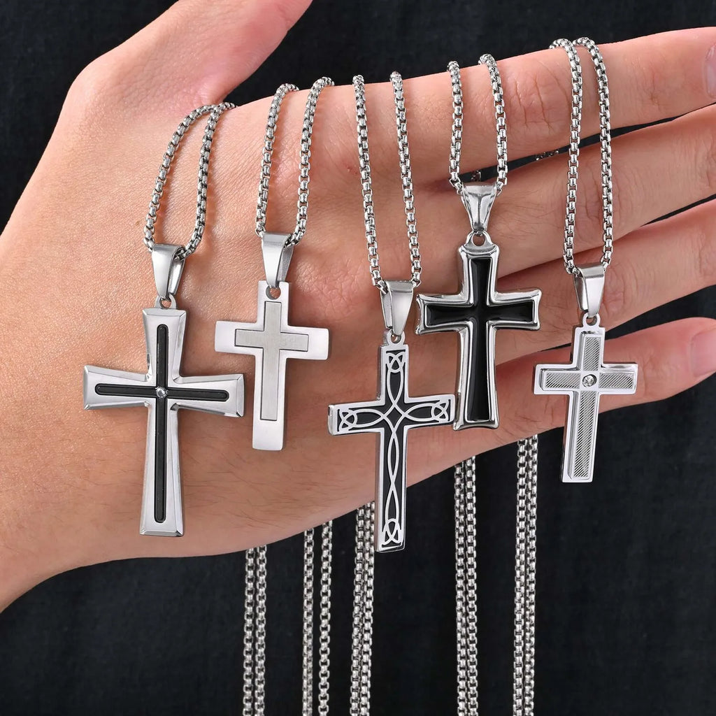Minimal Cross Pendant — Silver Stainless