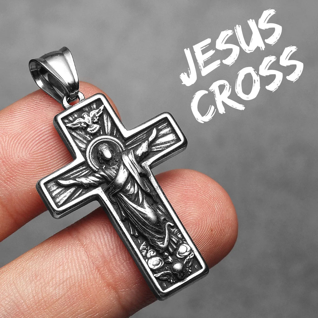 Cross Jesus Pendant Necklace — Stainless Steel