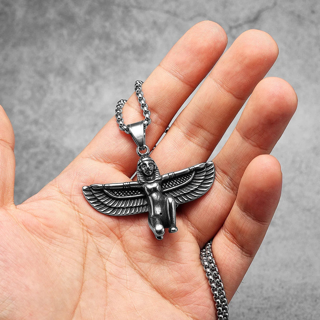 Eagle Wings Pharaoh Pendant Necklace Stainless Steel