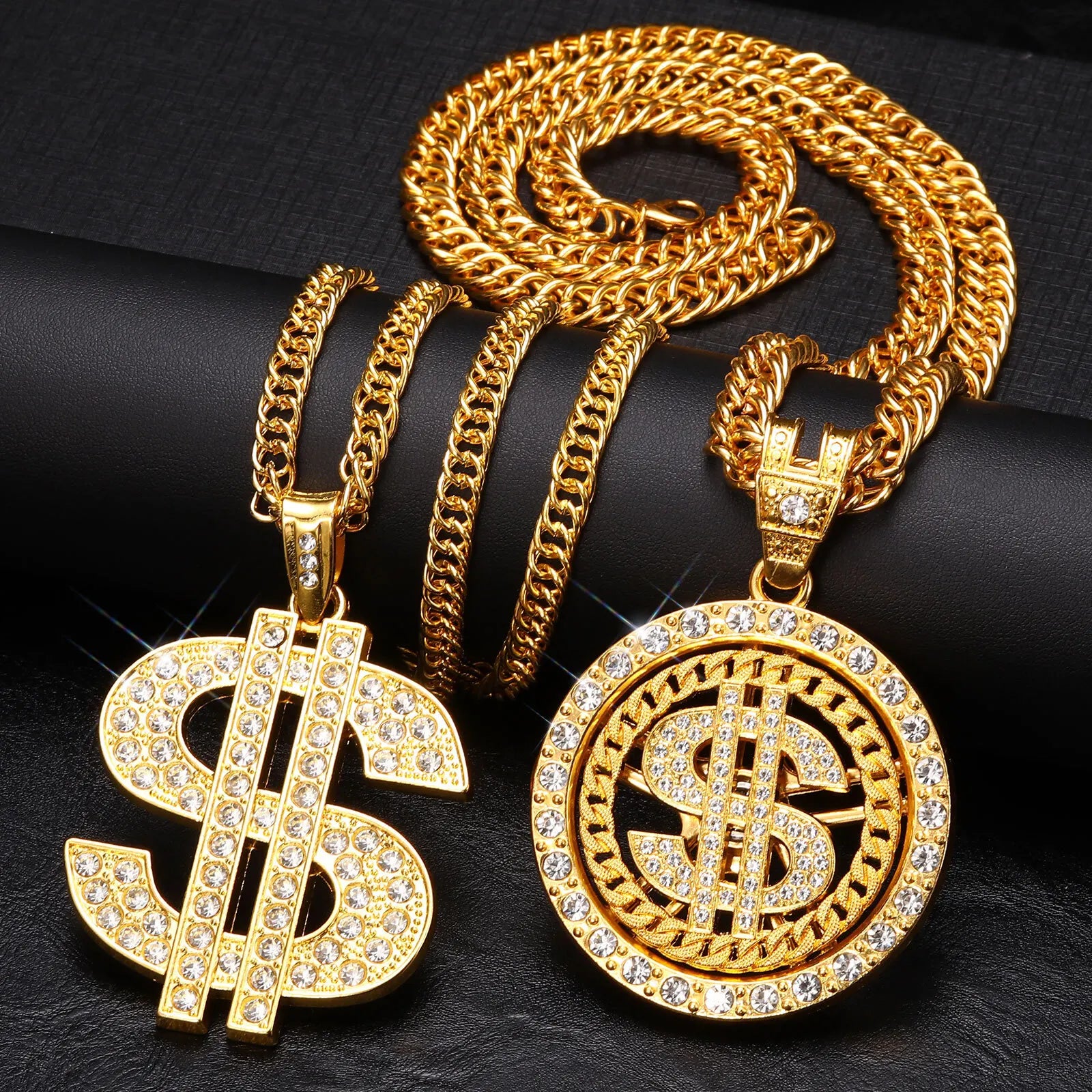Gold Dollar Sign Cuban Chain Necklace