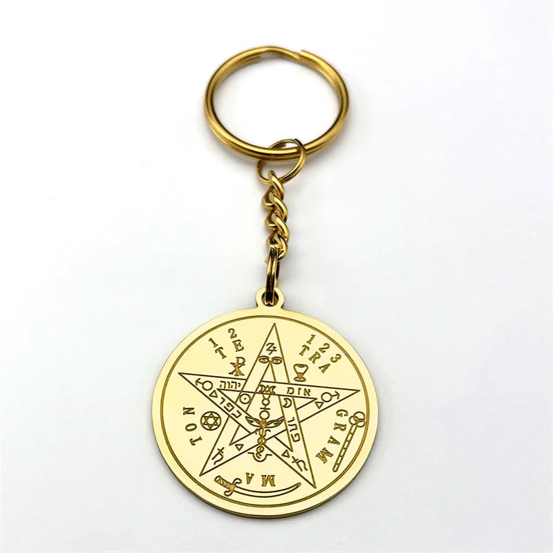 Star Key Gold Pendant Gothic Pentagram Witchcraft