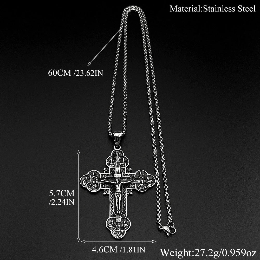 12 Apostles Jesus Crucifix Cross Christian Pendant Necklace for Women Men Stainless Steel Vintage 316L Amulet Chain