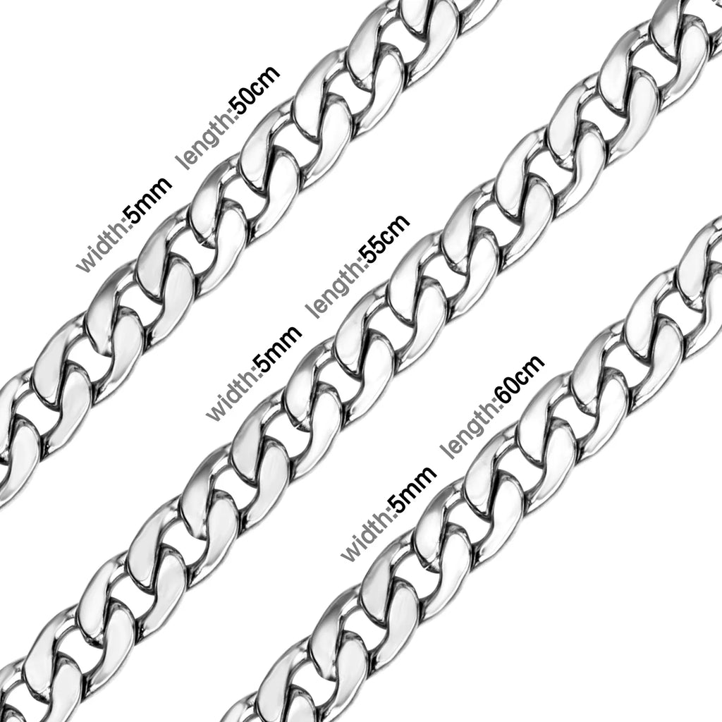 LUXUSTEEL Basic Punk Stainless Steel Chain Necklace For Women Men Cuban Figaro Braided Wheat Link Choker 5MM/7MM