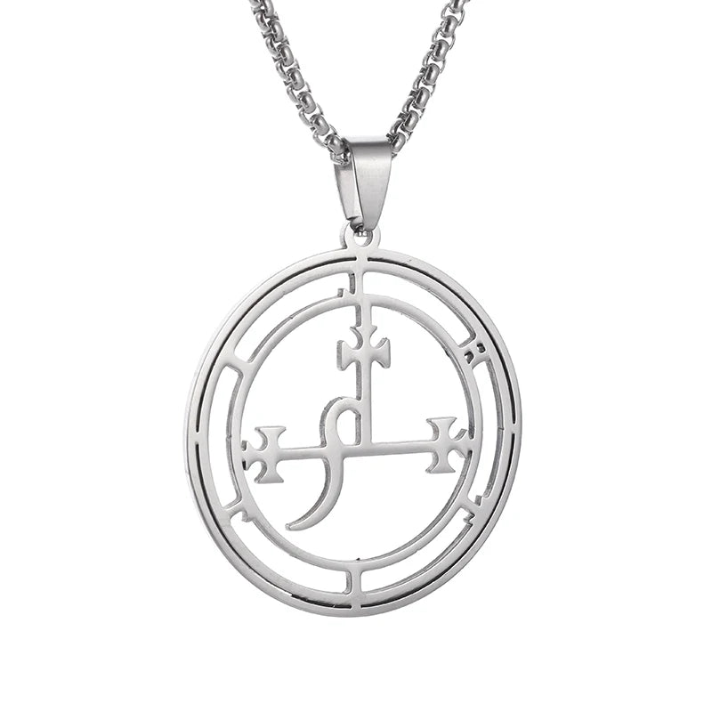 Stainless Steel Vintage Devil Satan Seal Necklace Lilith Solomon Magic Pendant Men's Trend Kabbalah Amulet Jewelry