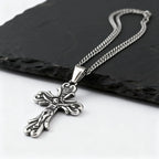 Gothic Cross Necklace for Men,Retro Grey Stainless Steel Crucifix Pendant Necklace,Vintage Punk Jewelry Gift