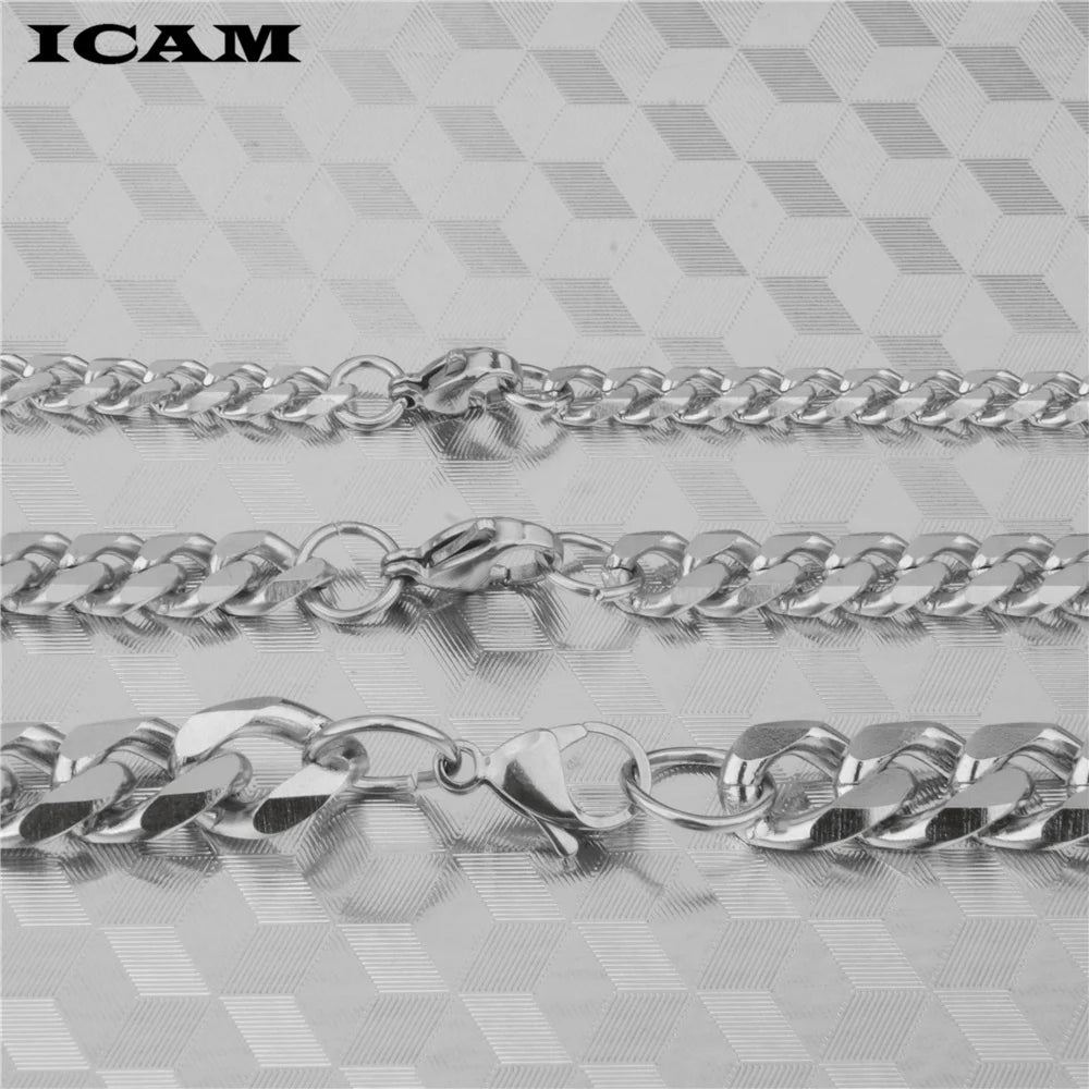 ICAM 3-11mm Men's Bracelets Silver Stainless Steel Curb Cuban Link Chain Bracelets For Men Women Wholesale Jewelry Gift