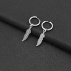 Vintage Feather Round Hoop Earrings — Stainless Steel