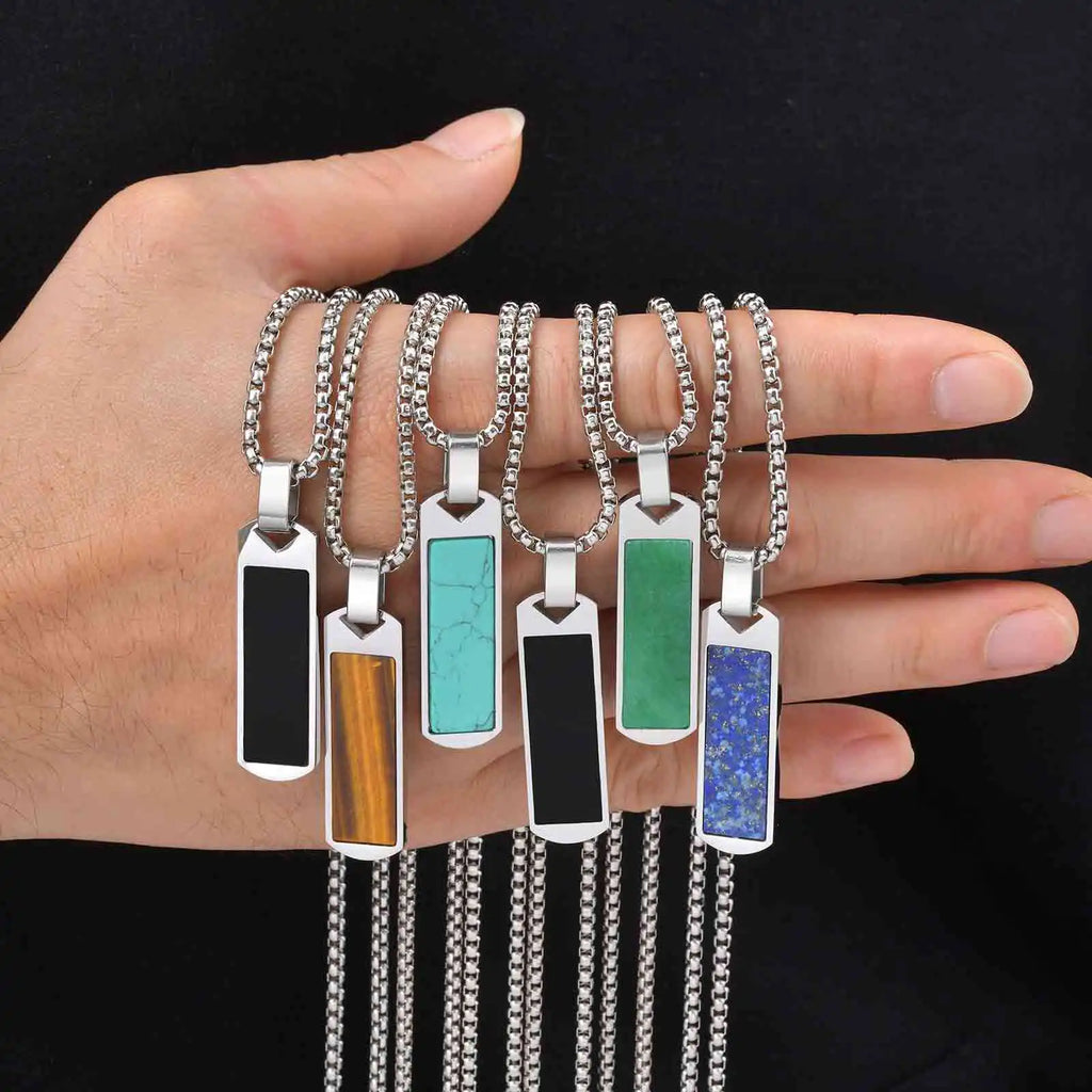 Natural Stone Healing Pendant — Stainless