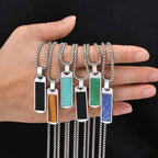 Natural Stone Healing Pendant — Stainless