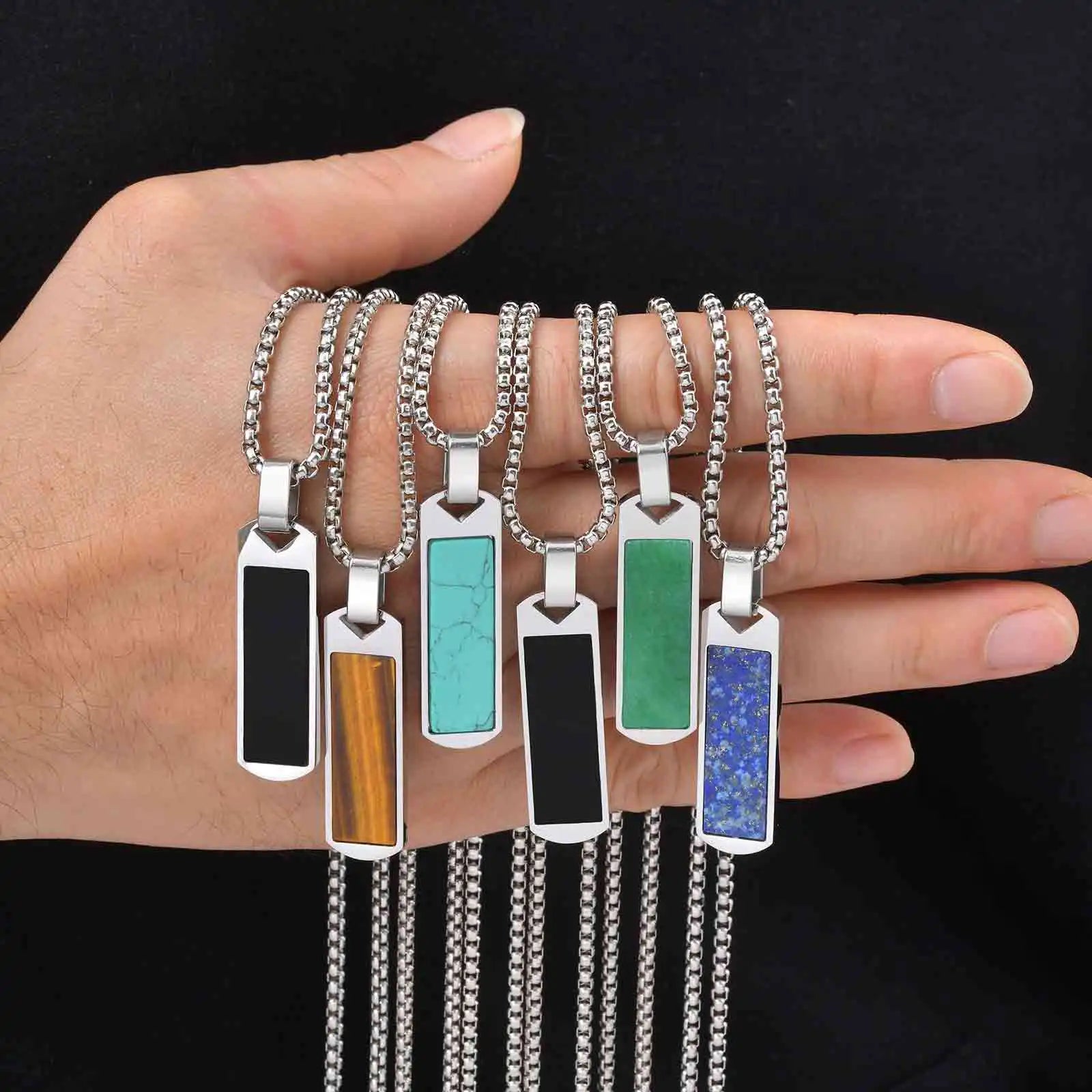 Natural Stone Healing Pendant — Stainless