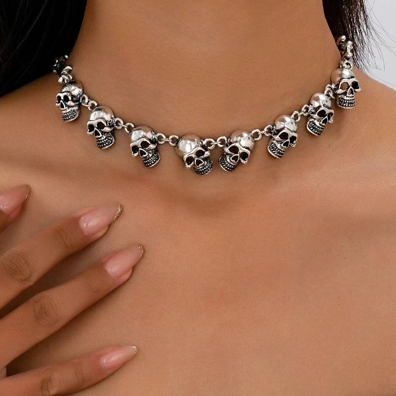 Layered Skull Choker Necklace — Gothic