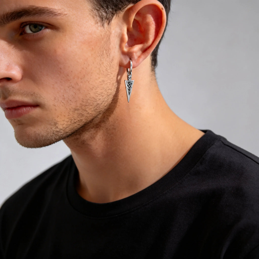 Hip Hop Punk Viking Axe Dangle Earrings for Men, Fashion Celtic Knot Rune Amulet Earrings, Stainless Steel Punk Jewelry