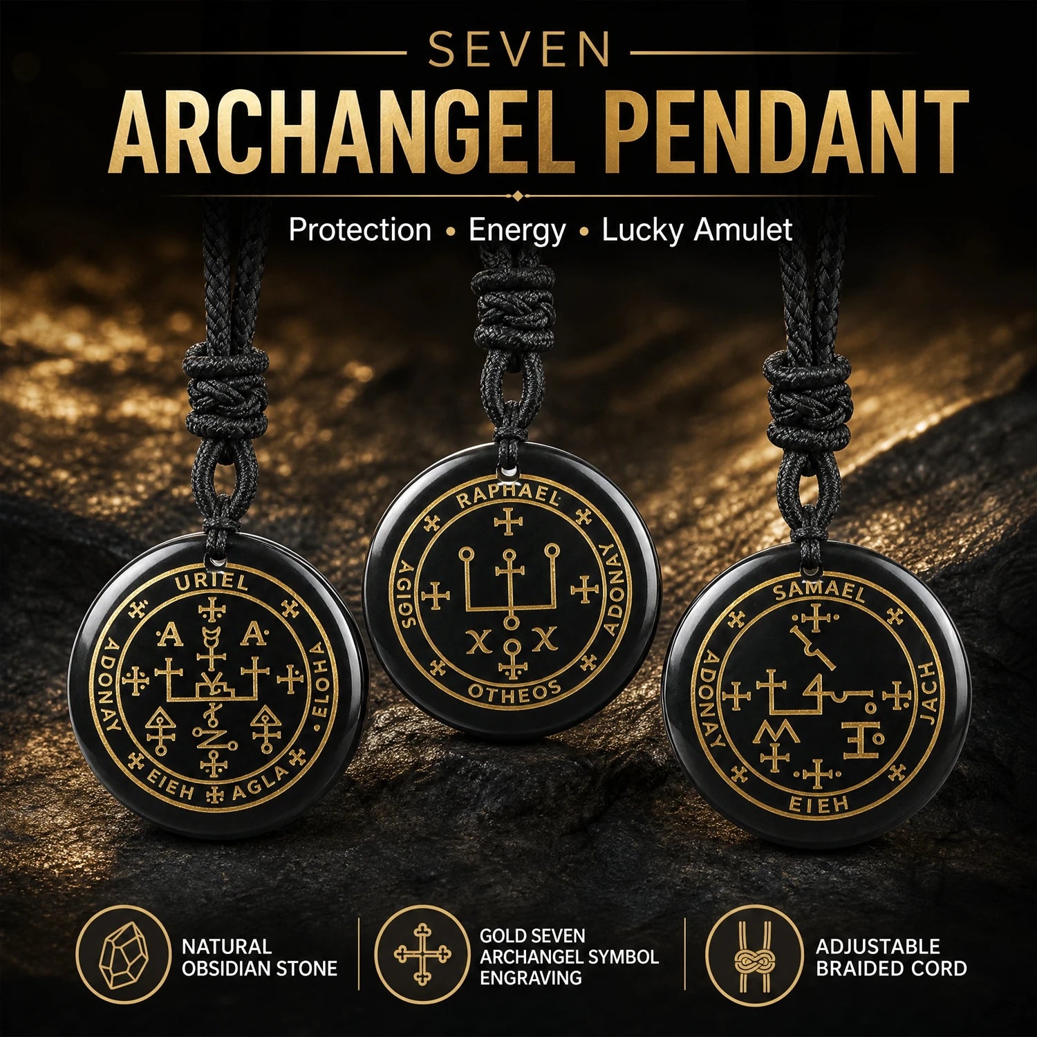 Archangel Black Pendant Necklace