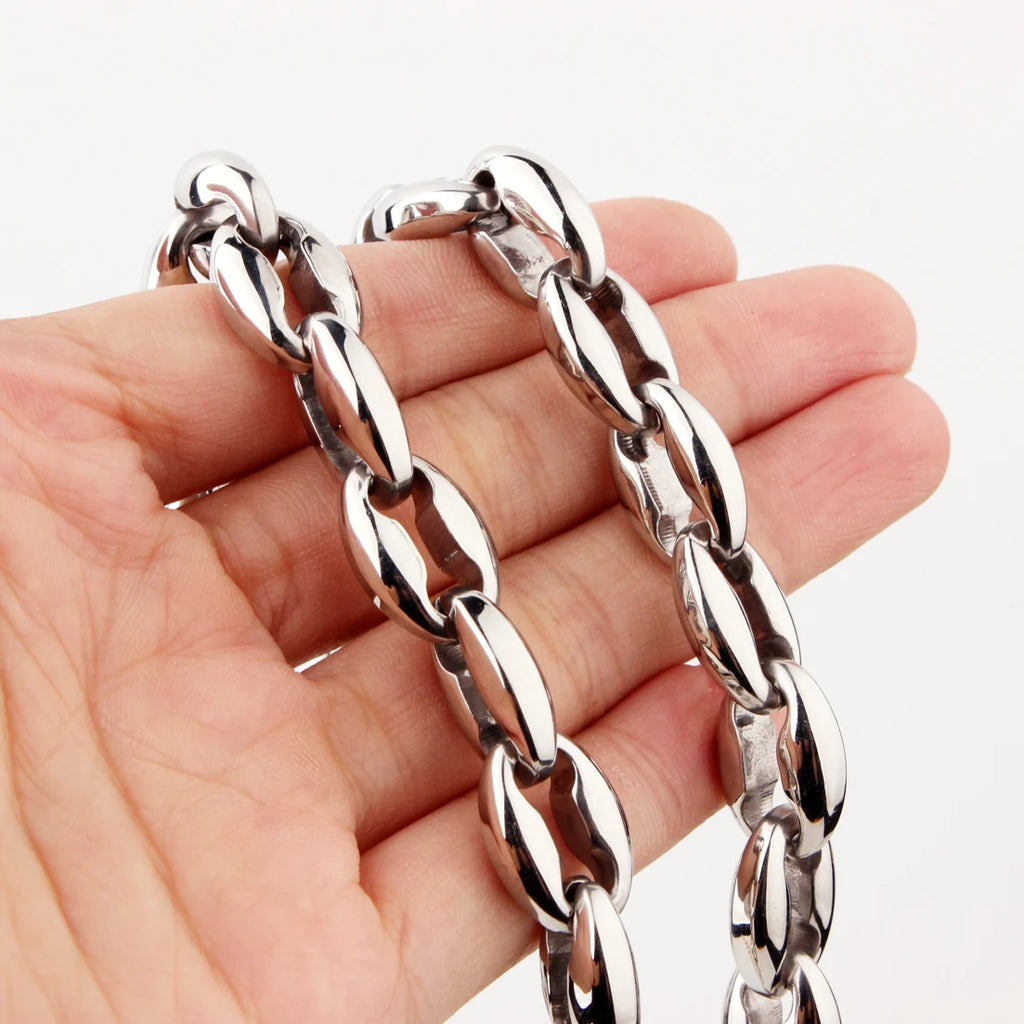 Silver Coffee Bean Link Chain — Stainless