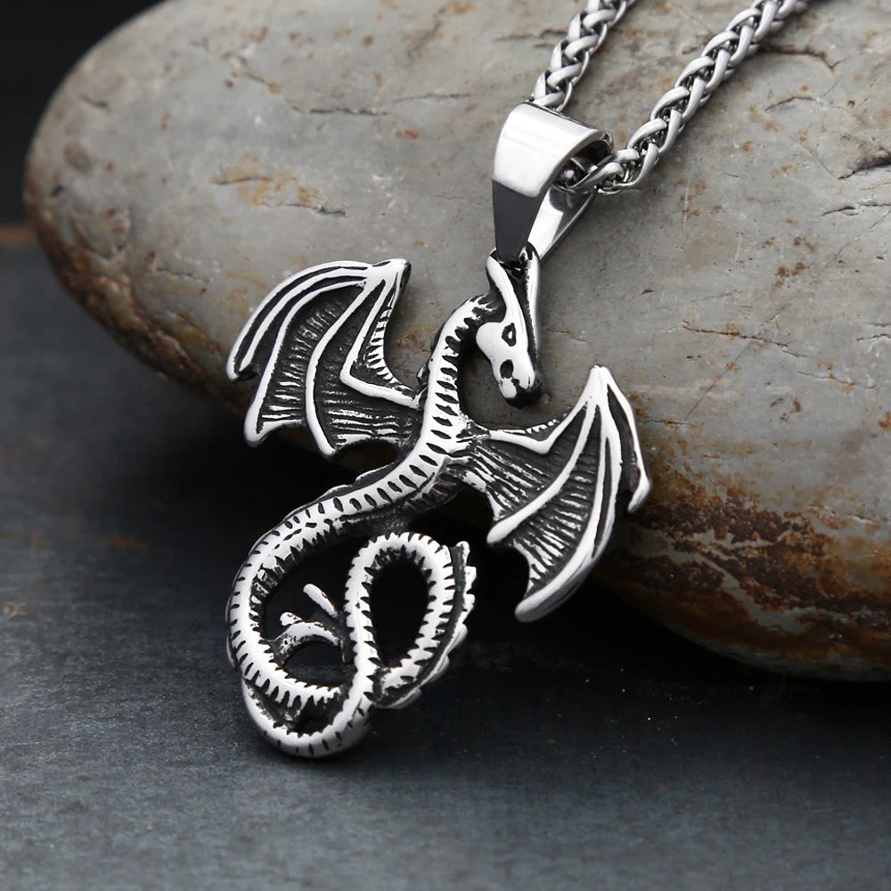 Flying Dragon Steel Pendant Punk Vintage Pterosaur