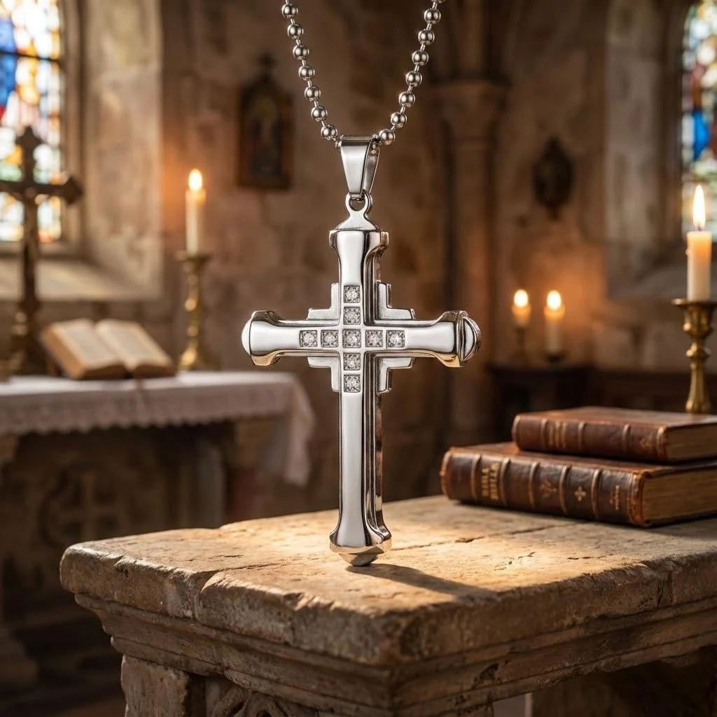 Stainless Steel Cross Pendant Necklace for Men Silver Gold Black Zirconia Jesus Cross Jewelry