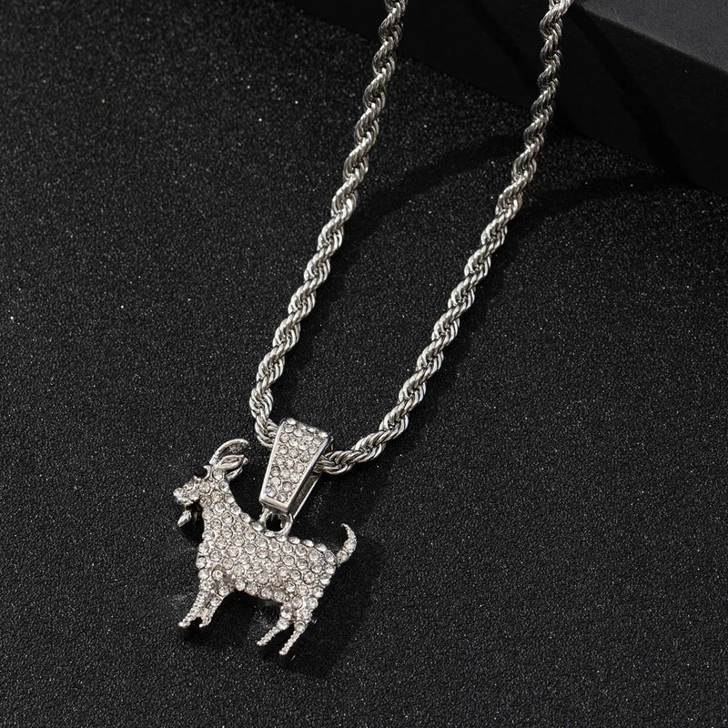 Fashion Gold Goat Pendant Necklace Hip Hop Tennis Chain Necklaces For Women Mens Gifts Motivation Jewelry