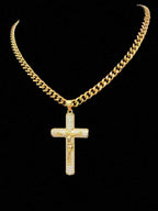 Iced Out CZ Cross & Jesus Pendant Necklace — Stainless Steel
