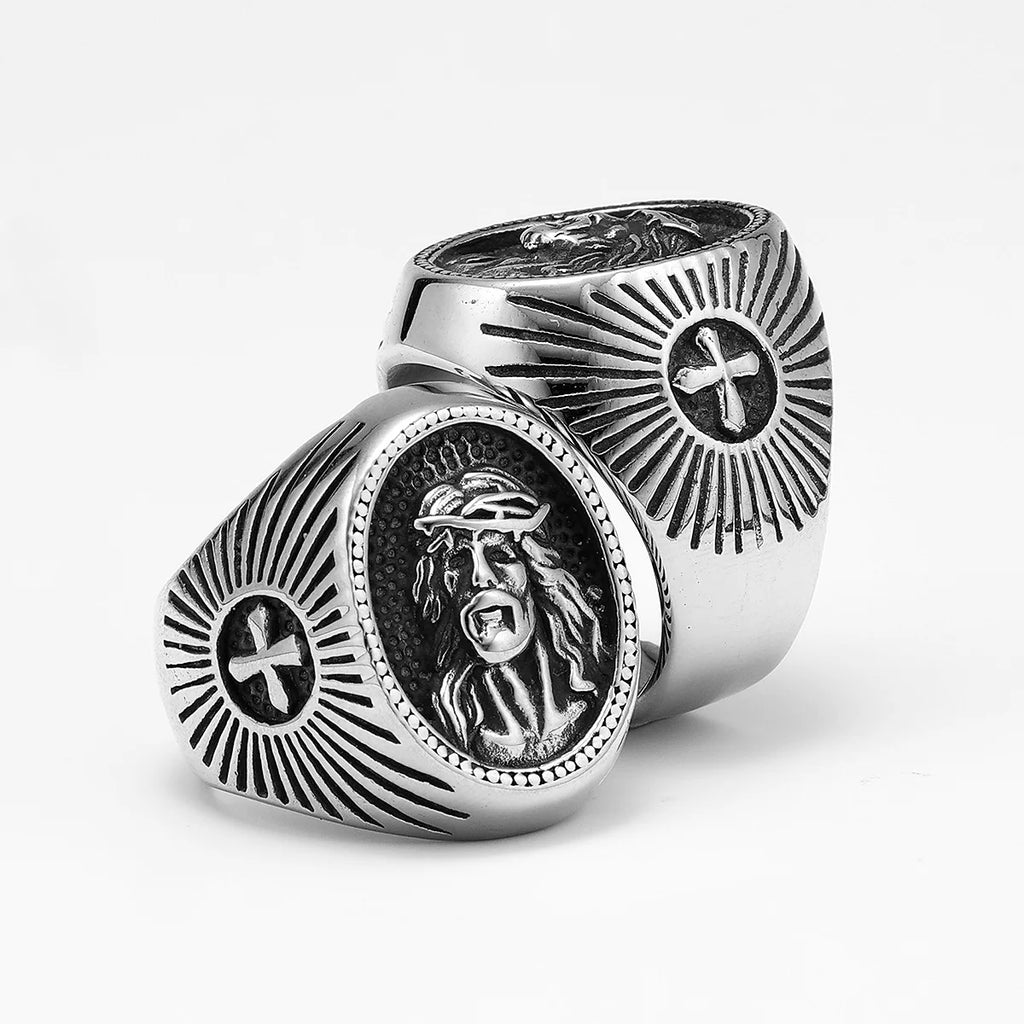 Cross Jesus Ring Stainless Steel
