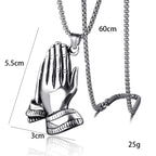 Silver Praying Hands Pendant Necklace Statement