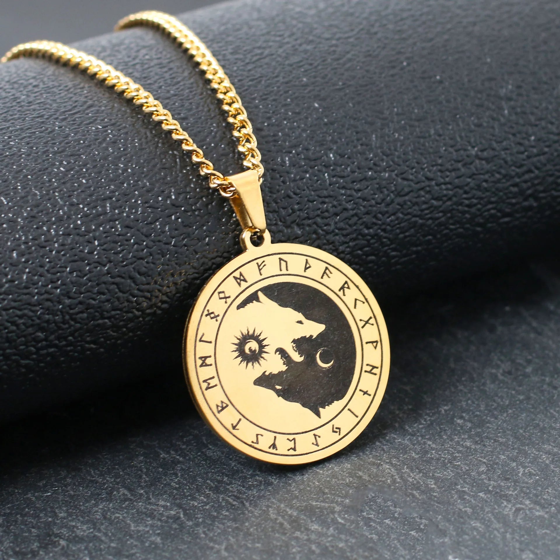Yin Yang Wolf Sun Moon Pendant — Stainless Steel