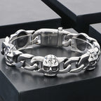 Punk Gothic Men's Bracelets With Skull Head Cuban Link Chain Man Bracelet for Men Stainless Steel Skeleton Jewelry