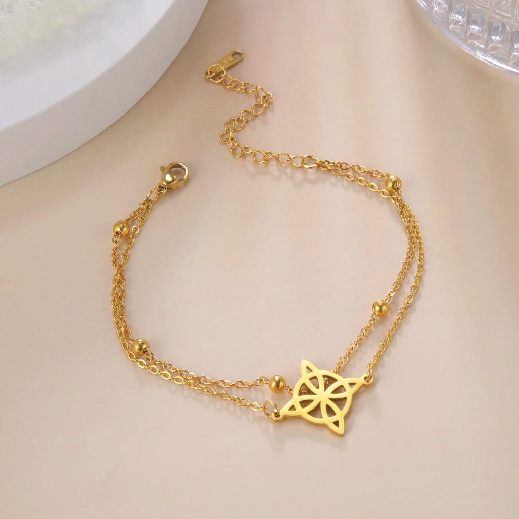 Lemegeton Charm Witch Celtic Knot Double Layer Bracelets Women Wicca Amulet Adjustable Chains Bracelet Stainless Steel