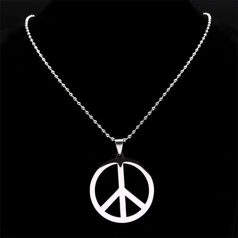 Peace Symbol Stainless Steel Chain Necklaces for Women Unisex Simple Silver Color Necklace Jewelry Women or Men Jewelry