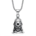 Pirate Skull Moto Bell Pendant Necklace — Gothic Motorcycle Rider
