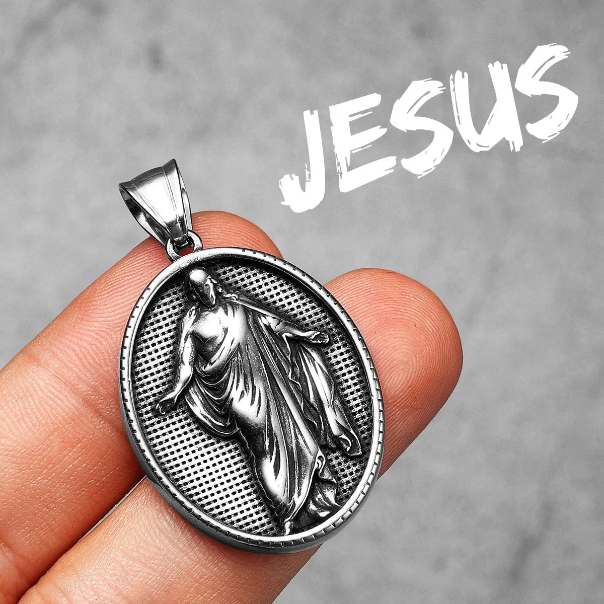 Cross Jesus Pendant Necklace — Stainless Steel
