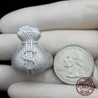 Unique Men‘s 925 Sterling Silvery Icy Out Money Bag Baguette Rings Dollar Sign Hip Hop Ring for Male Fashion Jewelry
