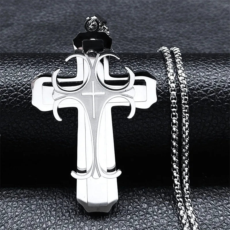 Big Cross Jesus Necklace for Man Stainless Steel Gold Color Christ God Chain Necklaces Christmas Gift Jewelry collar