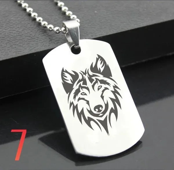 Wolf Dog Tag Pendant Necklace — Stainless Steel