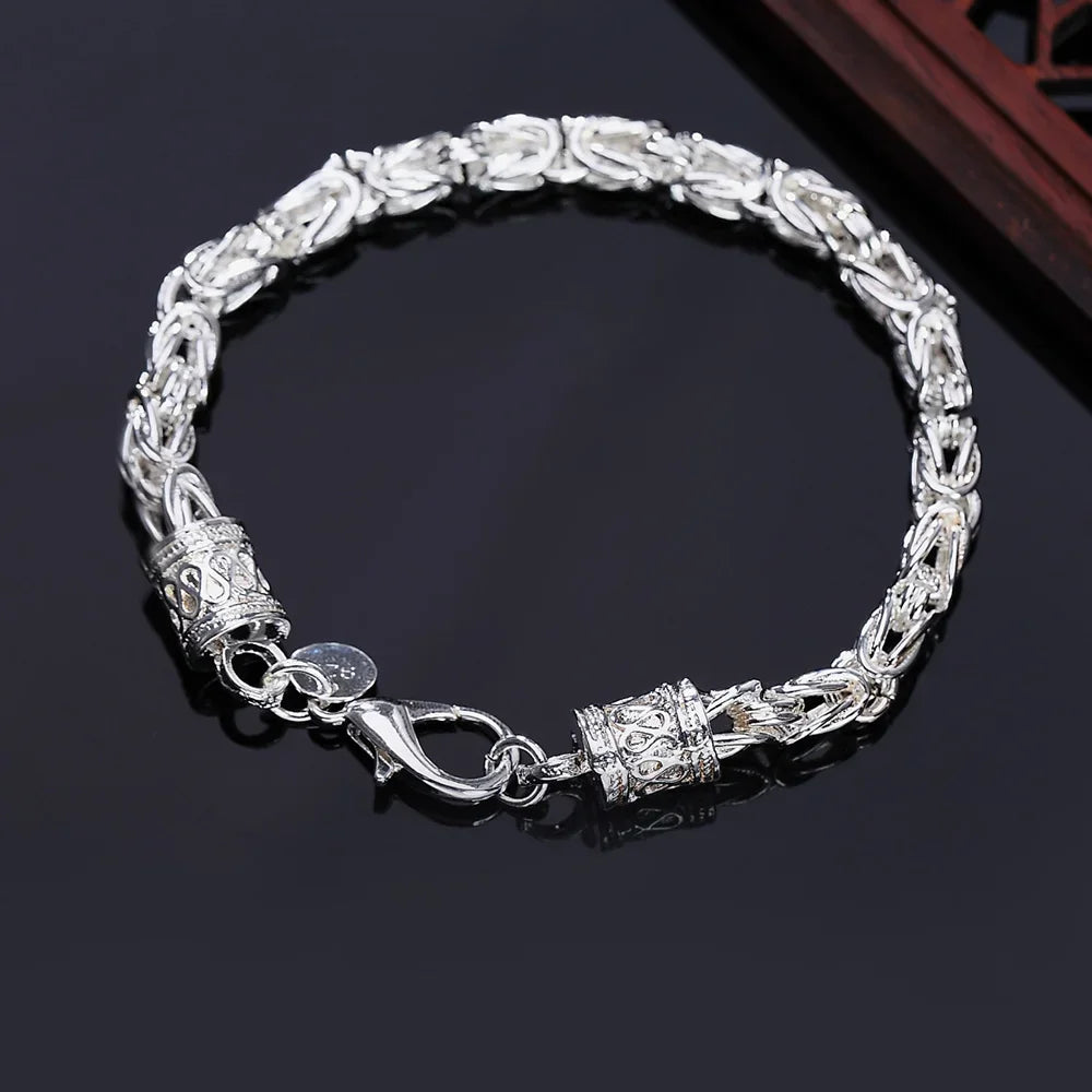 Twisted Chain Bracelet for Men & Women — Silver-Tone, Simple