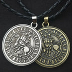 Vintage Viking Knights Templar Cross Pendant Necklace for Men Greek Latin Necklaces Leather Chain Male Jewelry