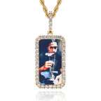 Iced Out Photo Pendant Necklace Rectangle