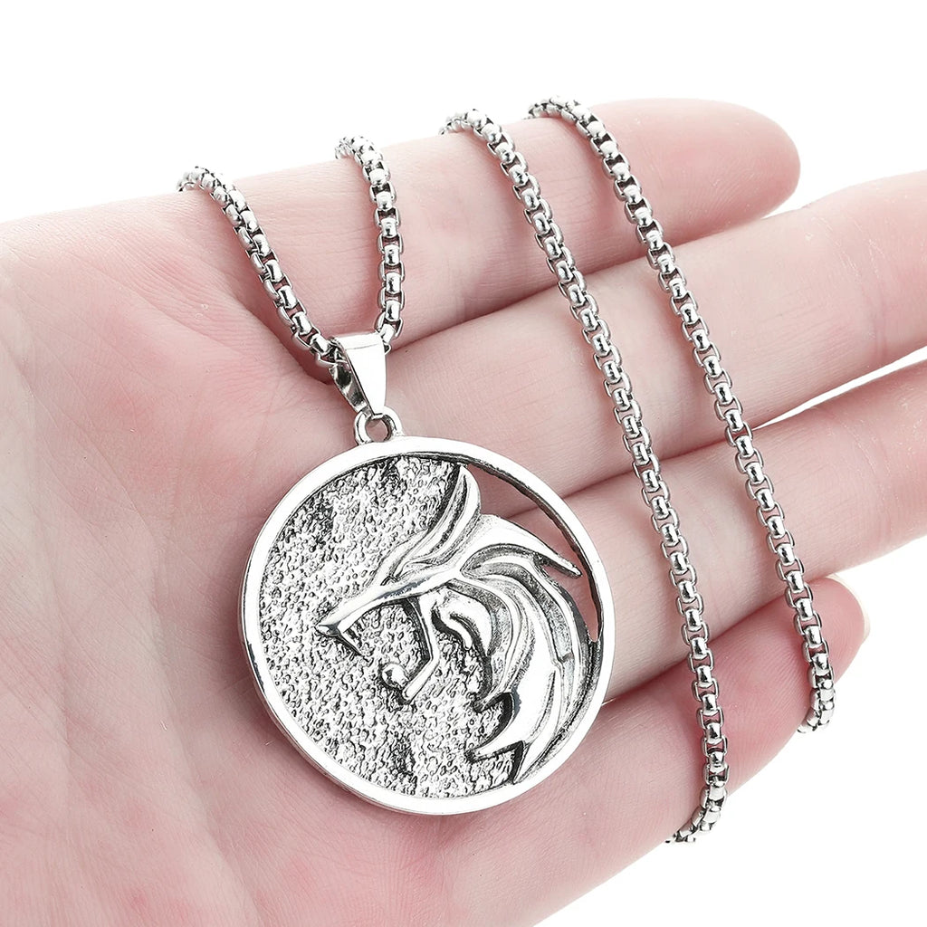 Witcher Geralt Wolf Medallion Pendant — Silver
