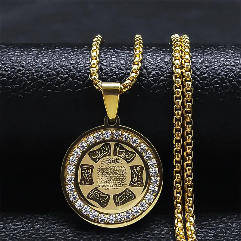 Muslim Islamic Religious Stainless Steel Crystal Necklace Women Islam Quran Allah Pendant Necklaces Arabic Jewelry