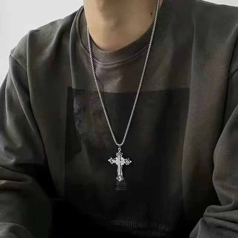High Quality Cross Titanium Steel Non Fading Necklace Domineering and Trendy Men's hip hop Pendant Chain New Handsome Men Women