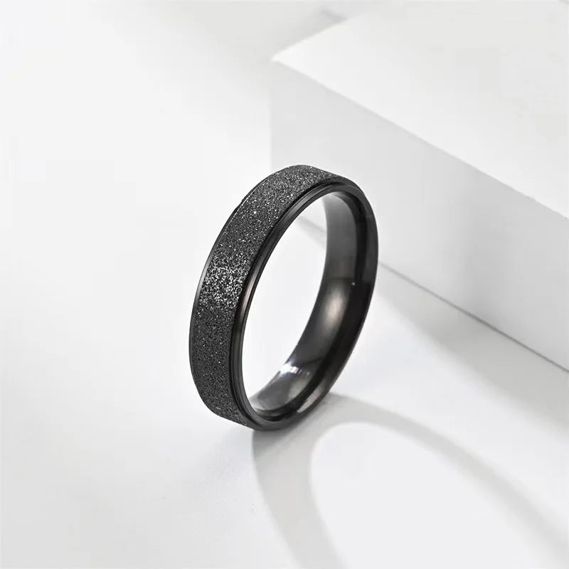 1Pcs New Trendy Frosted Stainless Steel Ring for Men Women Fashion Simple Black Color Exquisite Finger Rings Jewelry