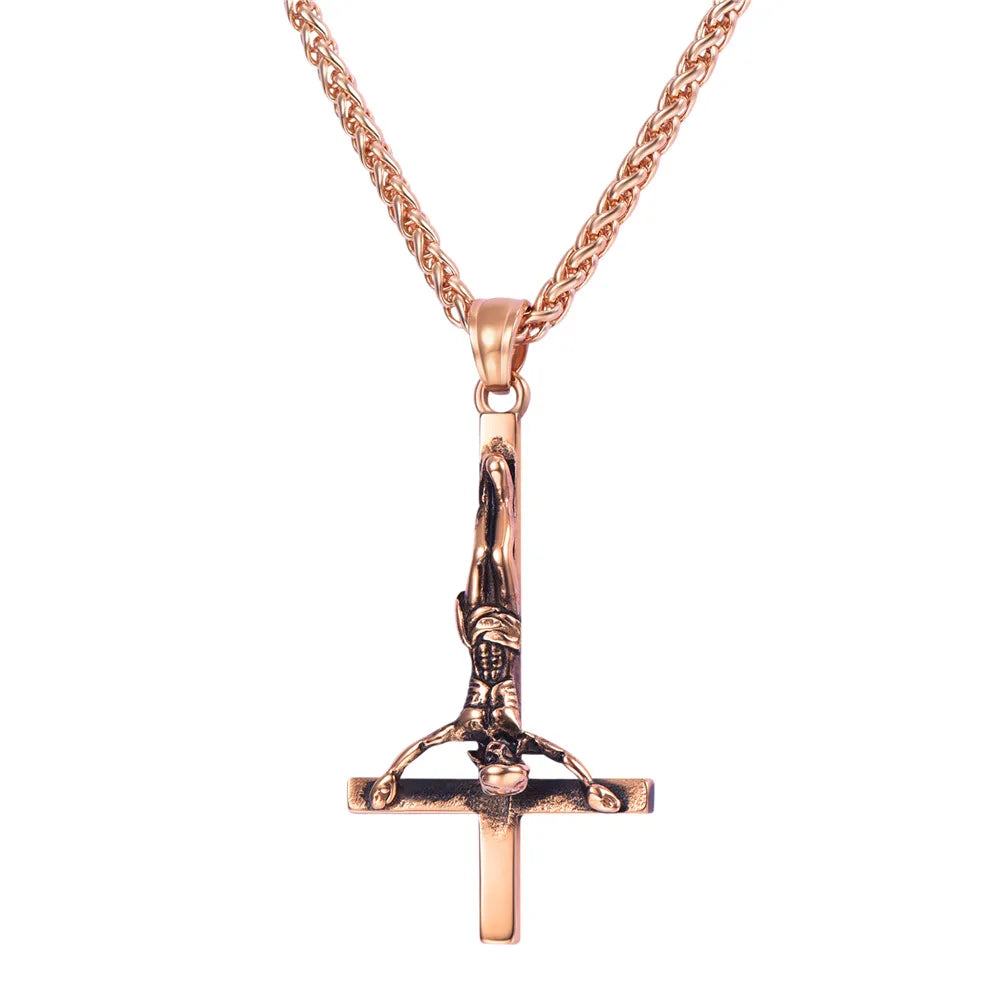 Gothic Inverted Cross Stainless Steel Pendant Necklace